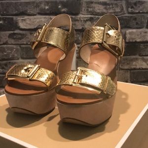 Gold Michael Kors Platform Sandal Wedges